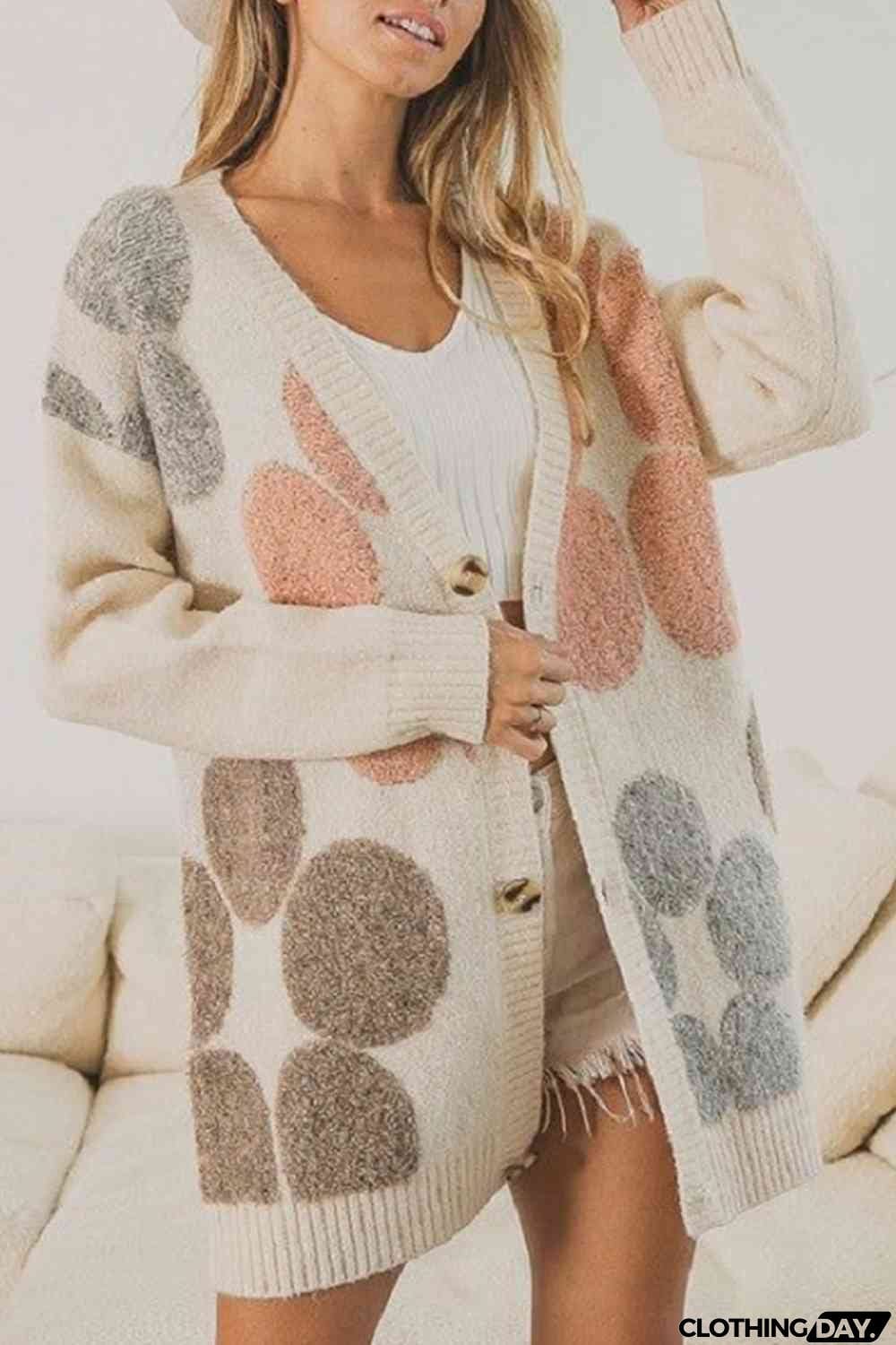 Button Down Ribbed Trim Cardigan