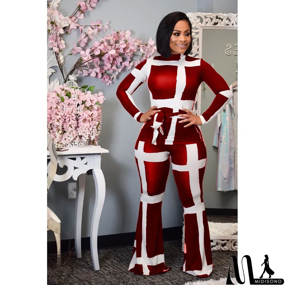 MidiSono - Fashion Printed Long Sleeve Flare Pant Sets