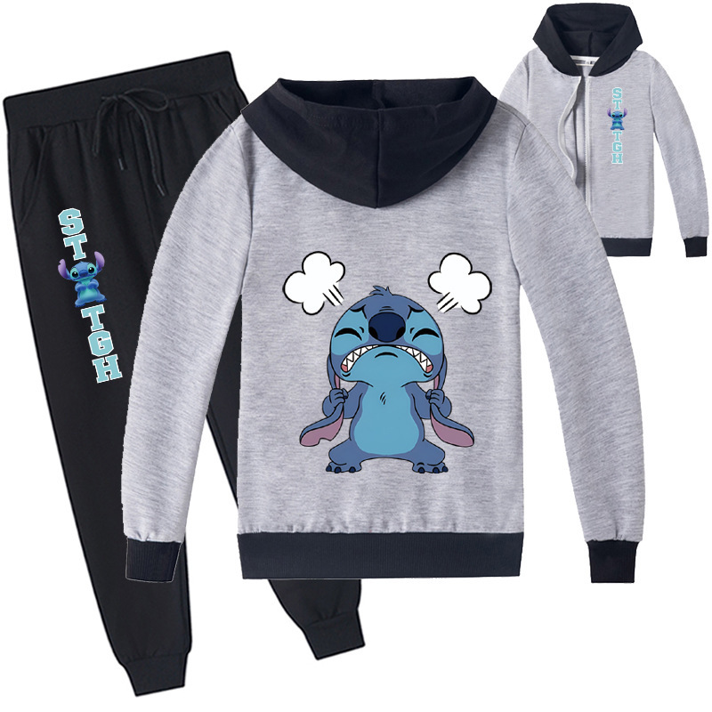 Mayoulove Stitch Zipper Jacket and Trouser Set - Cute and Comfortable Children's Clothing for Fans of Lilo and Stitch - Perfect for Boys and Girls Aged 3-10-Mayoulove