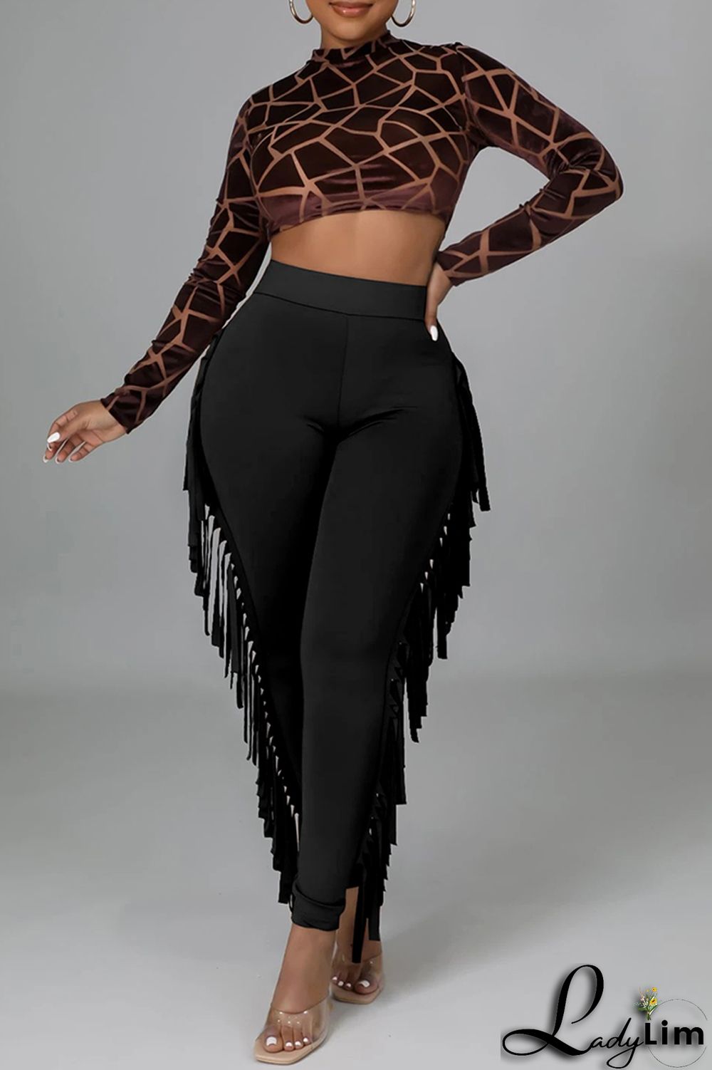 Black Fashion Casual Solid Tassel Regular High Waist Pencil Trousers