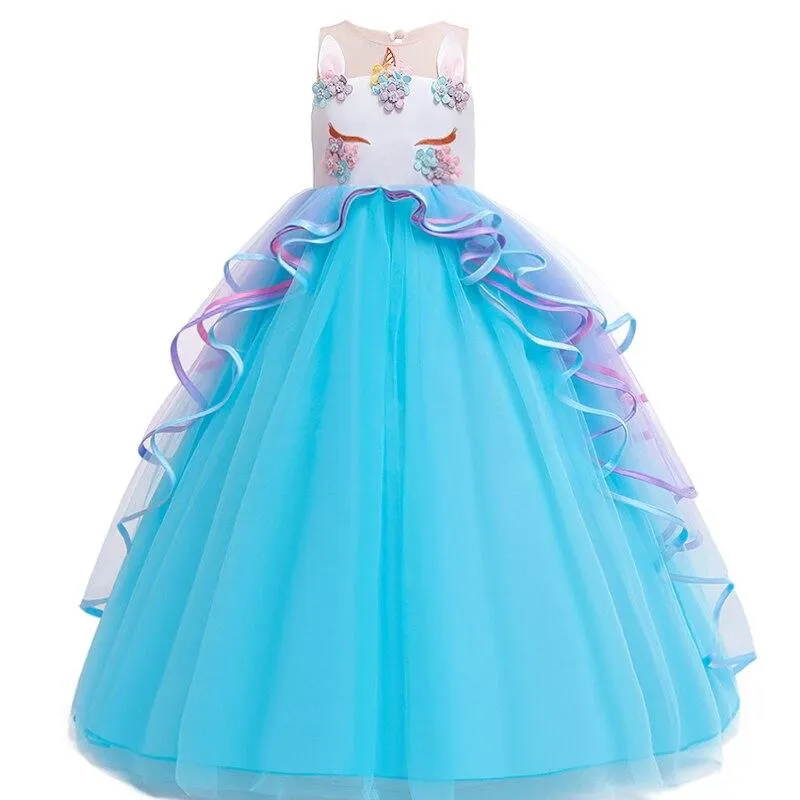 2021 Carnival Cosplay Costume Long Unicorn Dress Girl Kids Dresses For Girls Children Party Dress Birthday Dress Up 10 14 Years