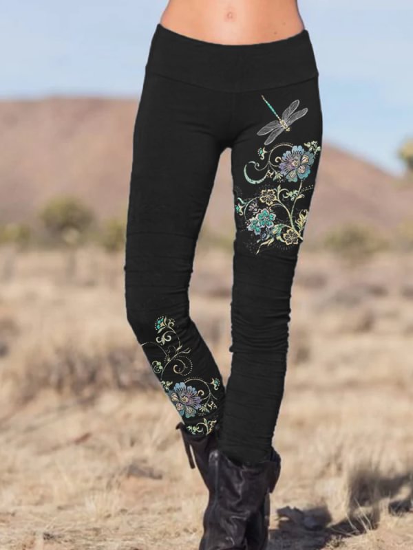Casual printed double stitched irregular semi skirt Leggings