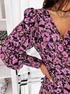 Floral-Print  Long Sleeved Falbala Mini Dress