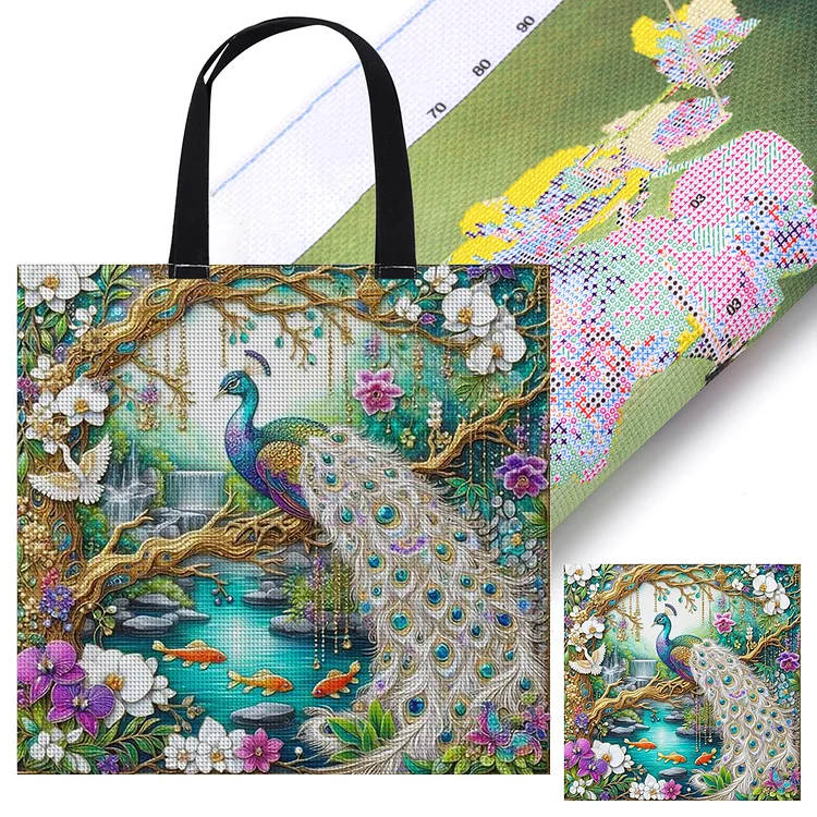 11CT Peacock Cross Stitch Canvas Tote Bag DIY Sewing Project Tote Bag 40x40cm gbfke