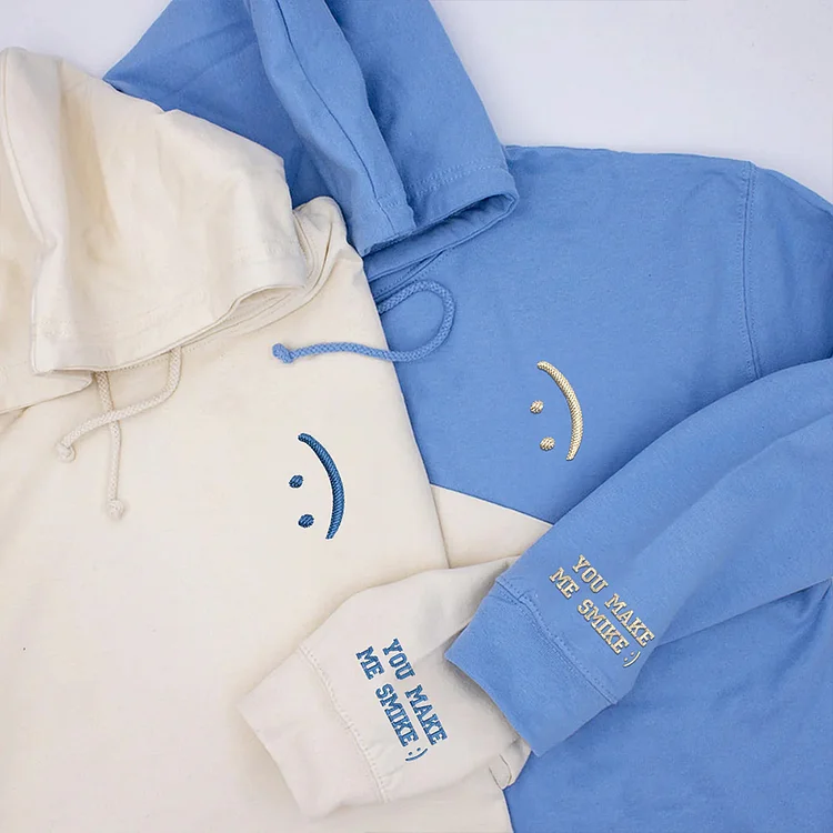 Custom Embroidered Smile Face Matching Hoodies for Couples, Valentine's Day Gifts, Anniversary gift