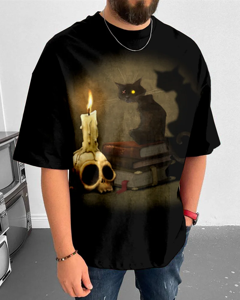Suitmens Men's Halloween The Black Cat Short Sleeve T-Shirt 061