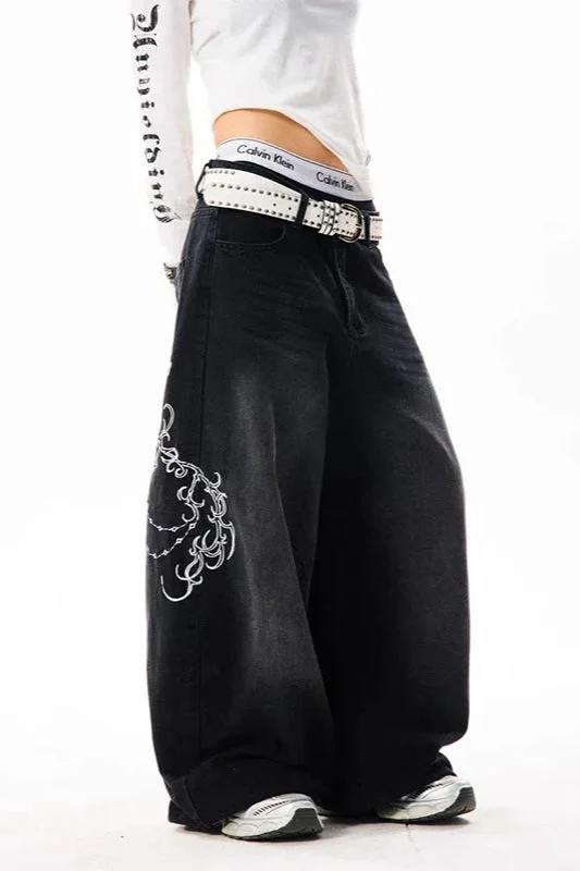 Y2K High Waist Wide Leg Denim Pants