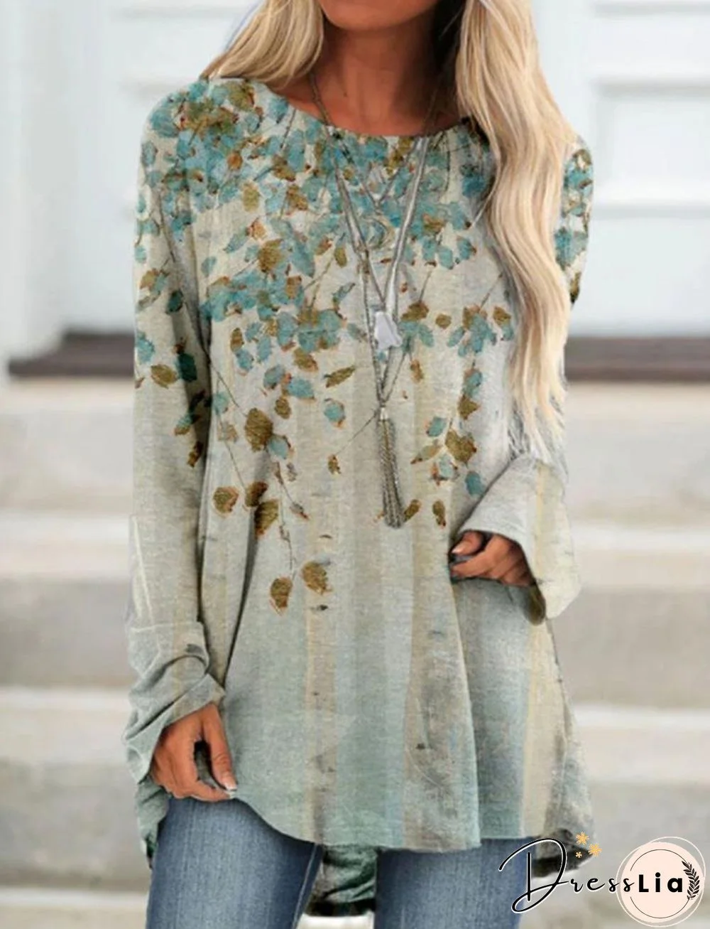 Leaves Printed Long Sleeve Shirt