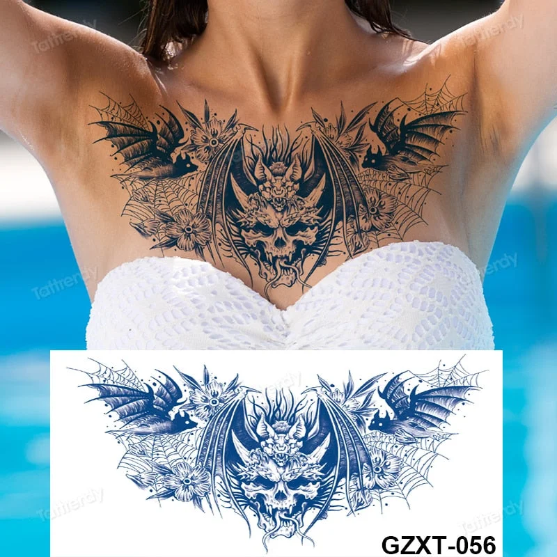 large temporary tattoo juice ink long lasting blue tattoo sticker breast chest totem wings dragon body art painting sexy for men