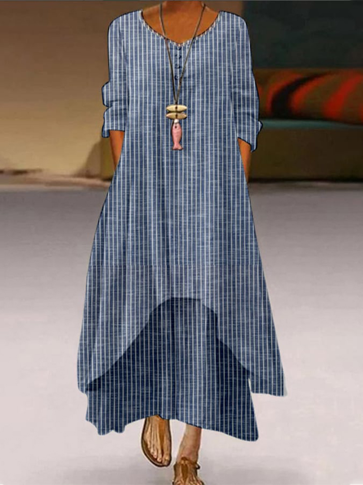 Comstylish Striped Printed Loose Casual Maxi Dress