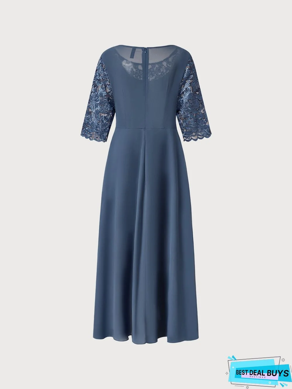 Plain Elegant Autumn Swing Crew Neck Holiday Midi Dress for Women