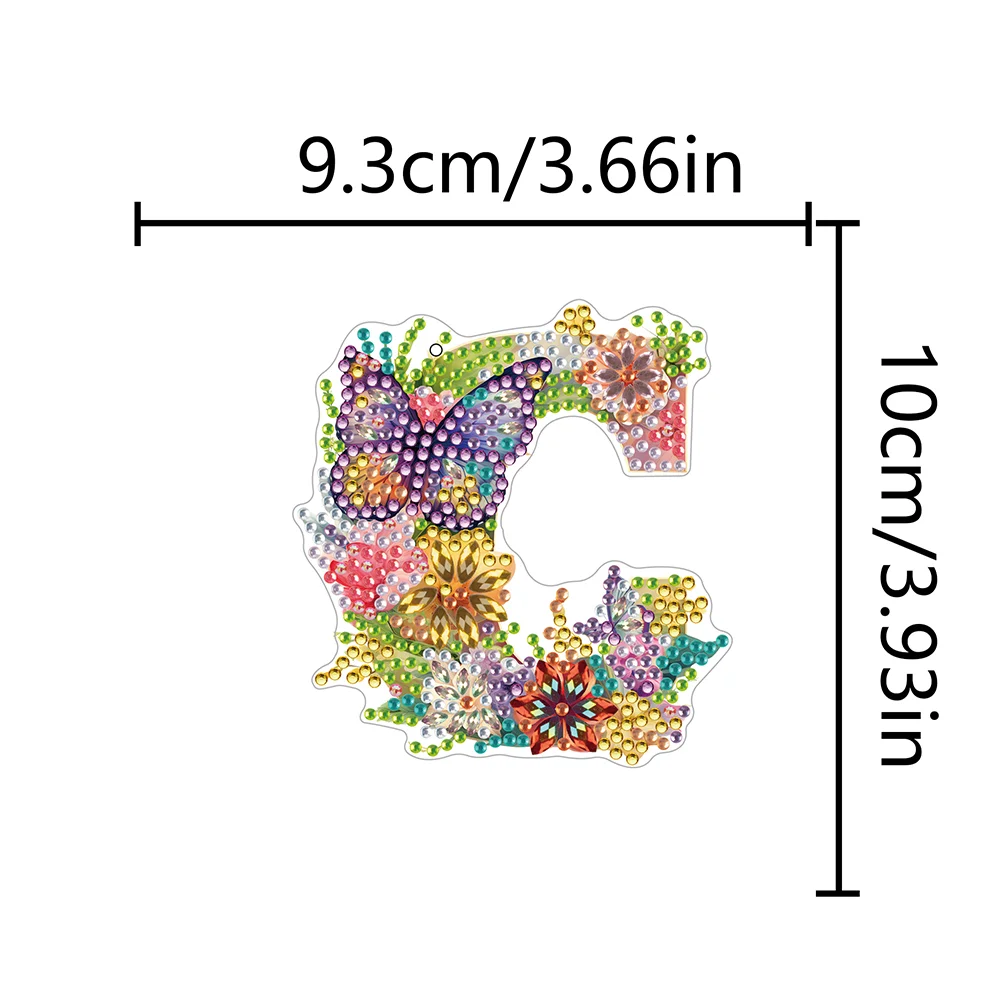 DIY C Diamond Art Key Rings Lettter Keychain Supplies Gift for Kids(Double Sided)