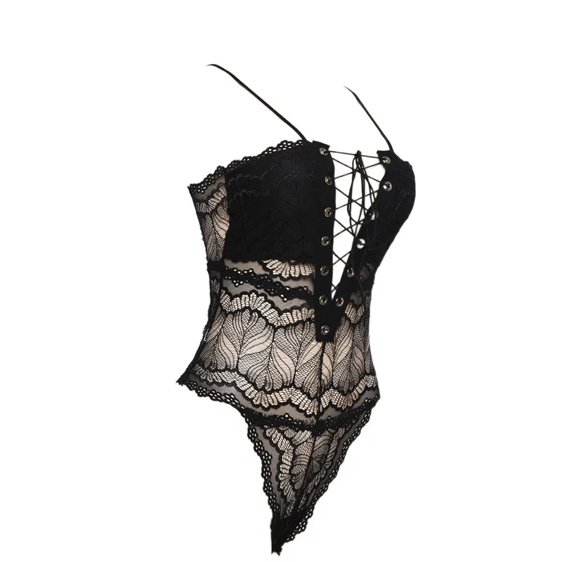 Churchf Sex Lingerie Sexy Sling Lace Lace Hooded V Collar Hollow Tight Body Conjoined