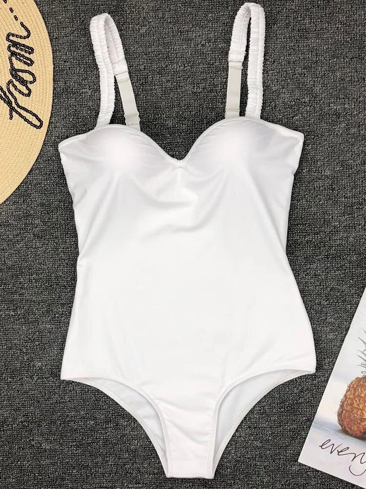 INGAGA Push Up One Piece Swimsuit Women Sexy Swimwear White Bodysuit Women 2022 New Straps Bathing Suit Summer Beach Wear Women
