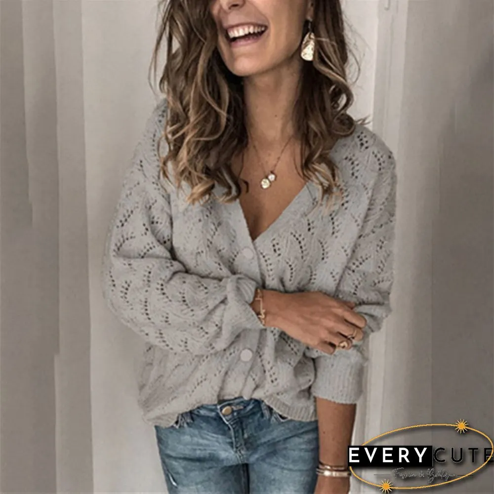 V neck Hollow Out Knit Sweater P13611