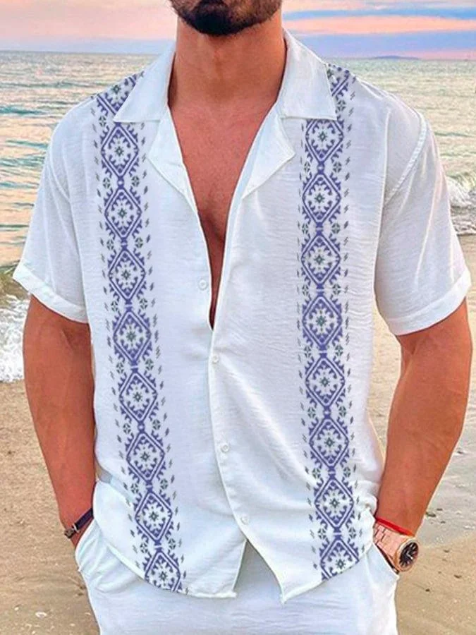Men's Casual Simple Linen Cuban Collar Shirt
