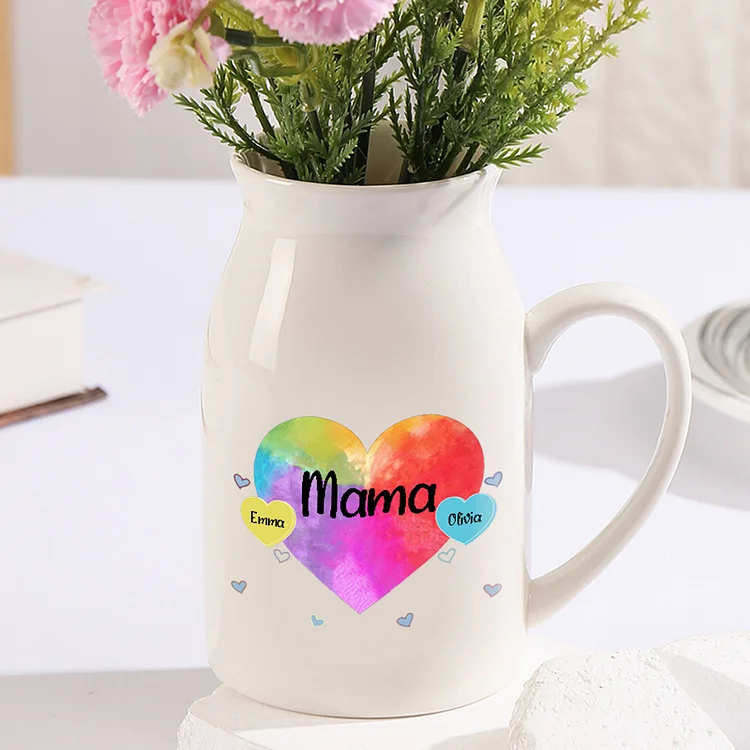Florero de cerámica corazones 2-8 nombres personalizados con texto decoración del hogar