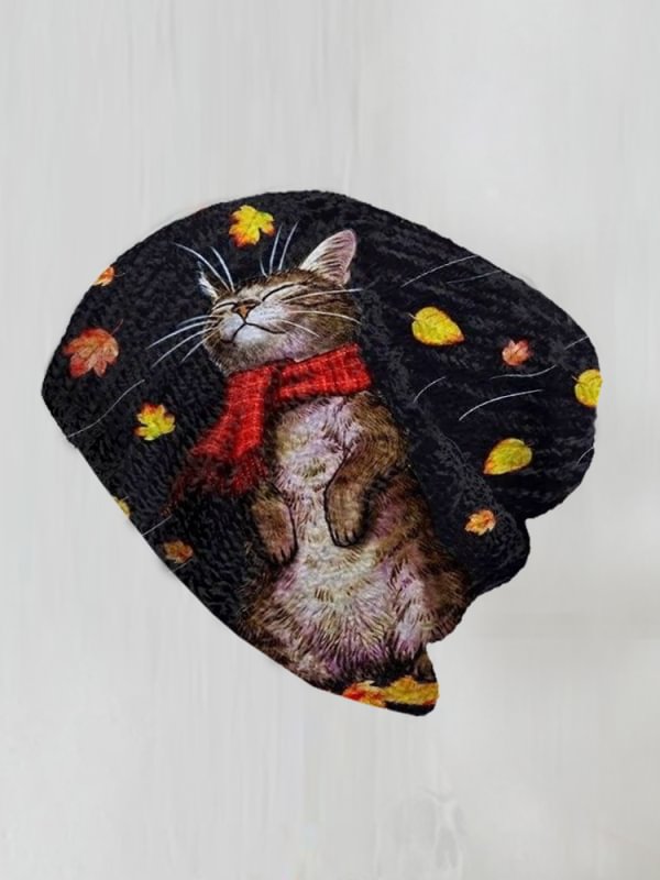 Retro Casual Cat Print commute Warm Hat