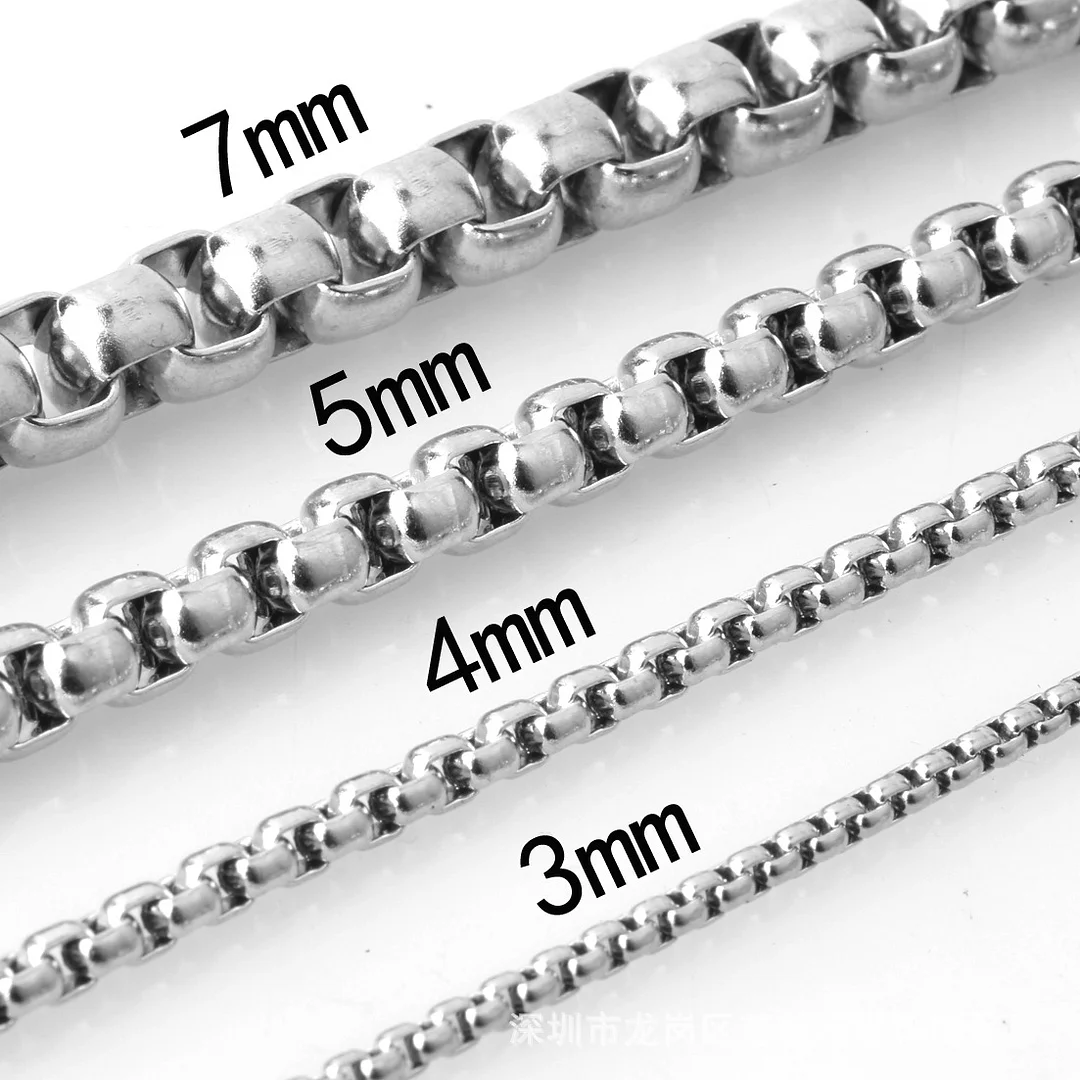 2mm 3mm 5mm 7mm Stylish Stainless Steel Flat Box Necklace, Sliver Titanium Chain Tone, Nickel-Free, Hypoallergenic Jewelry, 20-26 Inches