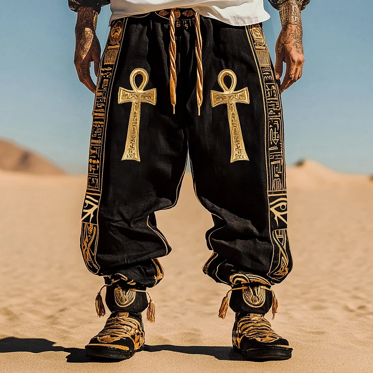 Ancient Egyptian Ankh Design Art Men'slinen Loose Pants