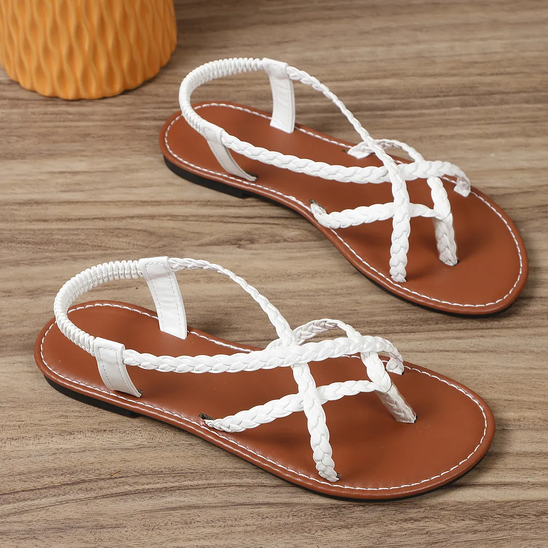 Breakj Breakj Summer New Women's Flat-Soled Sandals Large-Size Casual Toe Braided With Flat-Soled Sandals