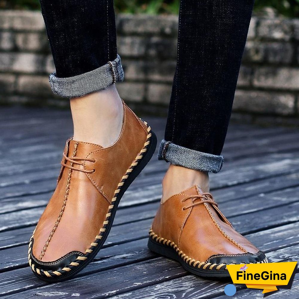 Men Casual Cow Leather Light Comfortable Split Leather Flats Shoes