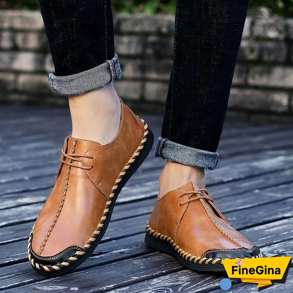 Men Casual Cow Leather Light Comfortable Split Leather Flats Shoes