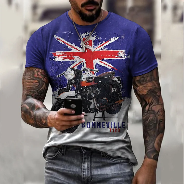 Motorcycle Pattern Street Personality Wild Loose Short-Sleeved Men's T-shirts at Hiphopee