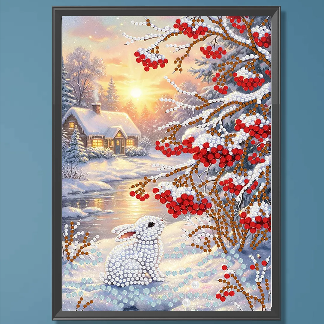 Pearl Painting Kit for Adults Winter Snow Rabbit 11.81x15.75in