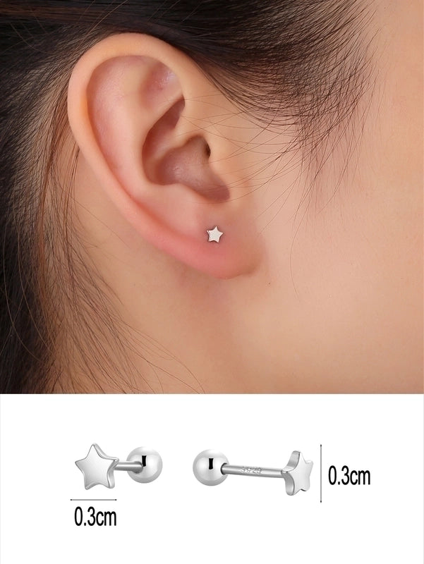 1 Pair 14K Gold Plated 925 Sterling Silver Zircon Star Moon Butterfly Ear Studs