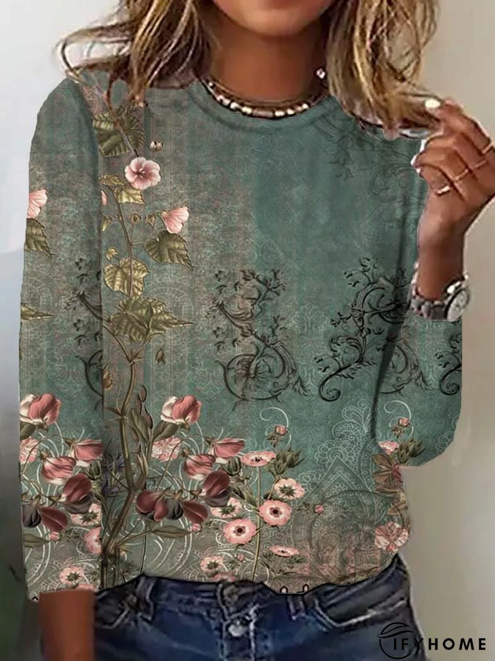 Casual Crew Neck Floral T-Shirt | IFYHOME