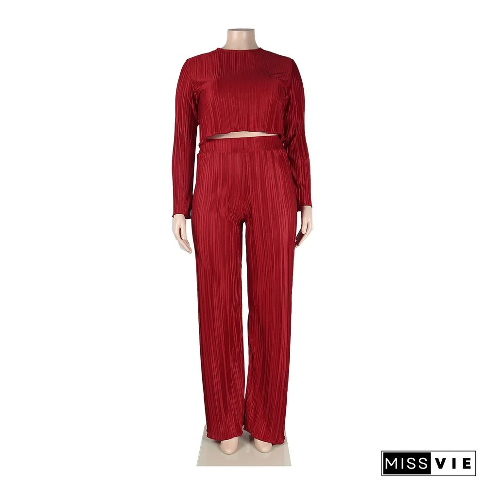 Pleated Loose Blouse Crop Top Wide Leg Pants Outfits