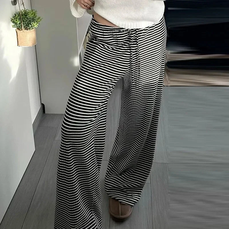 Toloer Striped Print Drawstring Low-rise Baggy Pants-Outfit Ideas