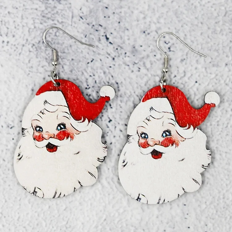 Christmas Earrings Santa Wood Earrings