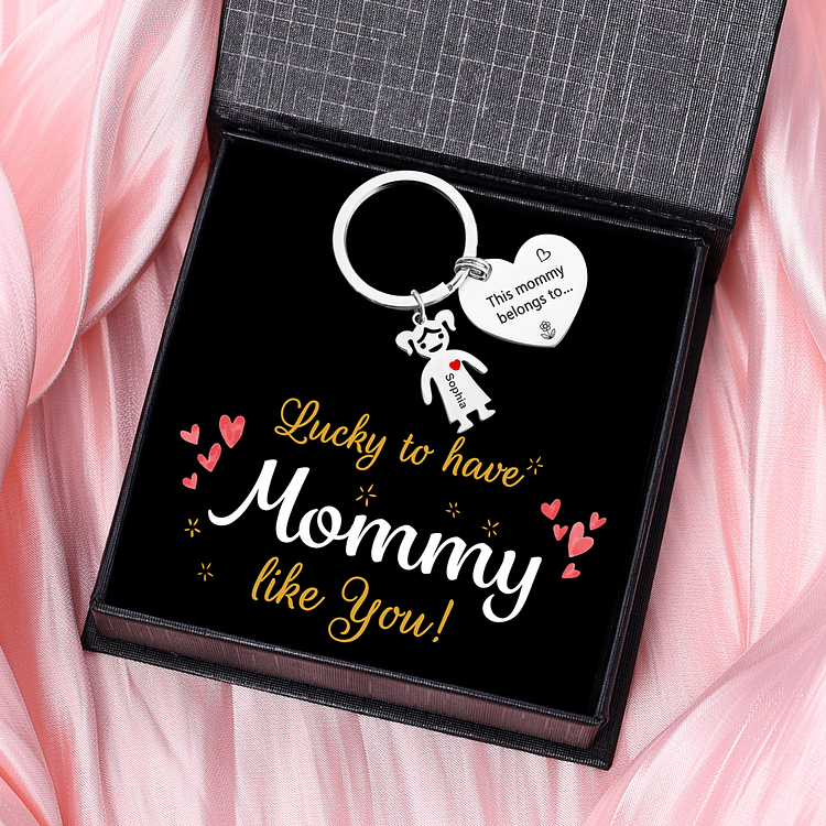 Personalized Heart Keychain With 1 Kid Charm "This Mommy Belongs to" Mother's Day Gifts For Her