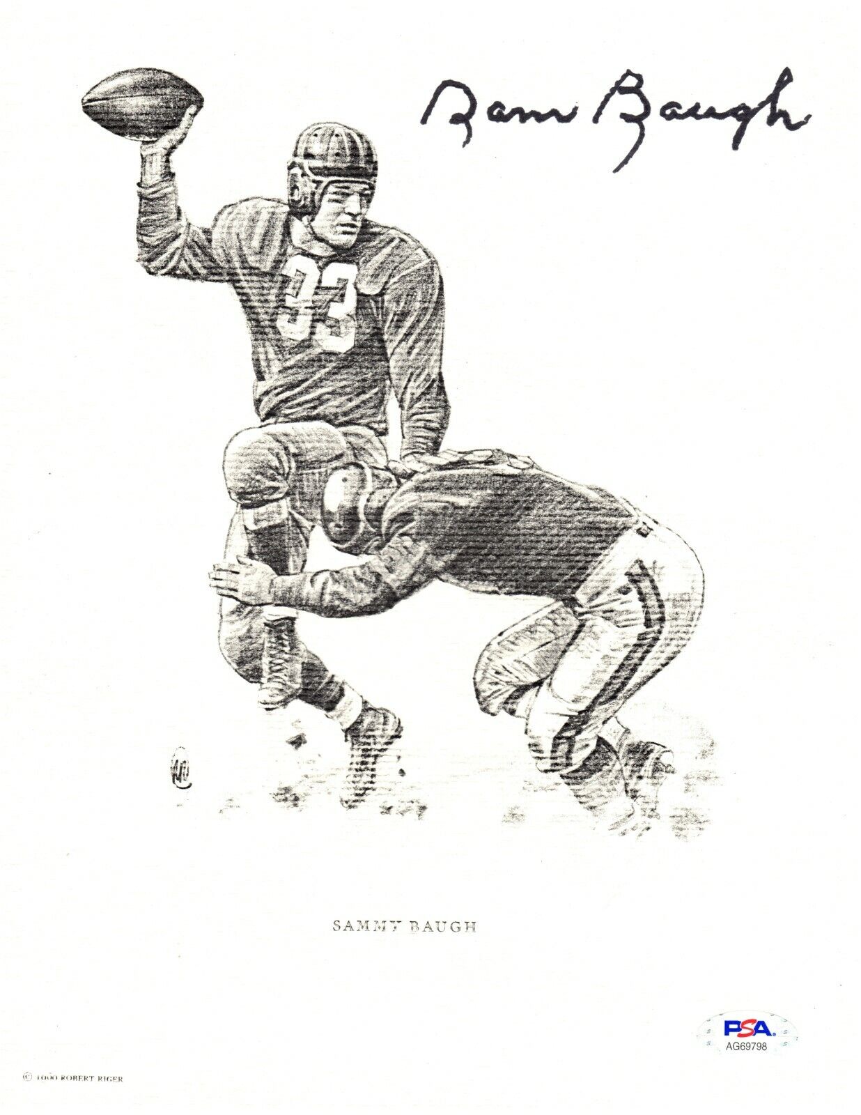 Sammy Baugh autographed signed 9x11 Giclée NFL Washington Redskins PSA COA TCU