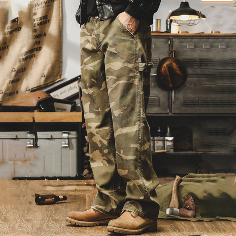 Men's Vintage Camouflage Canvas Straight Cargo Pants