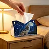 DIY Diamond Art Tissue Box Holder Wolf PU Leather Diamond Art Desktop Organizer Resin Rhinestone Storage Organizers Gem Art Home Office Decor Craft Gift