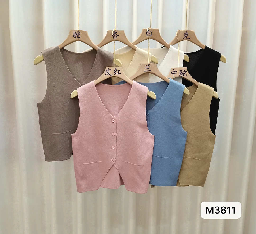 Uveng Uveng Korean Version Of Simple Solid Color Wear Knitted Vest Women 2023 New Retro Small V-Neck Vest