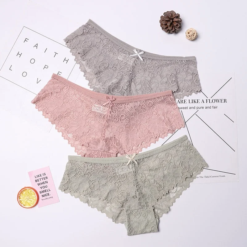 3 Pcs Panties for Woman Underwear Sexy Lace Breathable Soft Lingerie Female Briefs Panty Sexy Transparent Women's Underpants