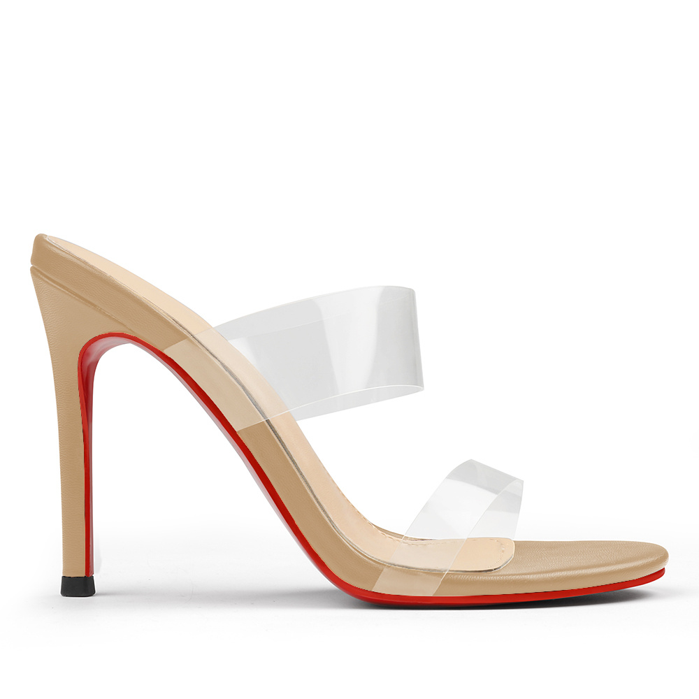 100mm Women's Sandals Red Bottom Transparent Heels Slip on Stilettos-MERUMOTE