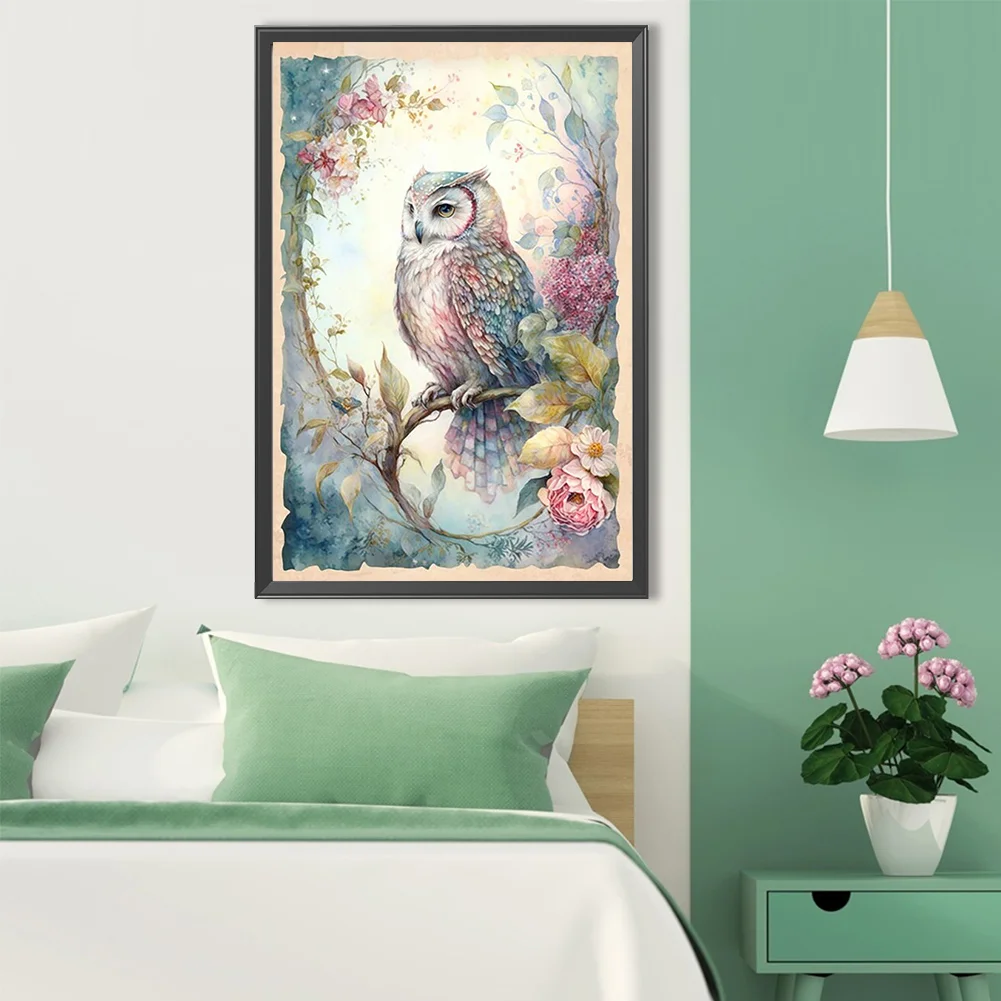 Diamond Painting - Full Round Drill - Flower Owl(Canvas|40*60cm)