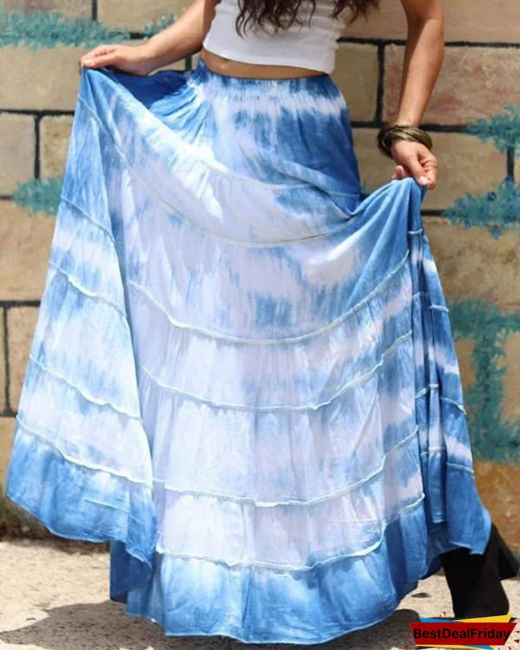 casual tie dye print elastic waist maxi skirt p565740