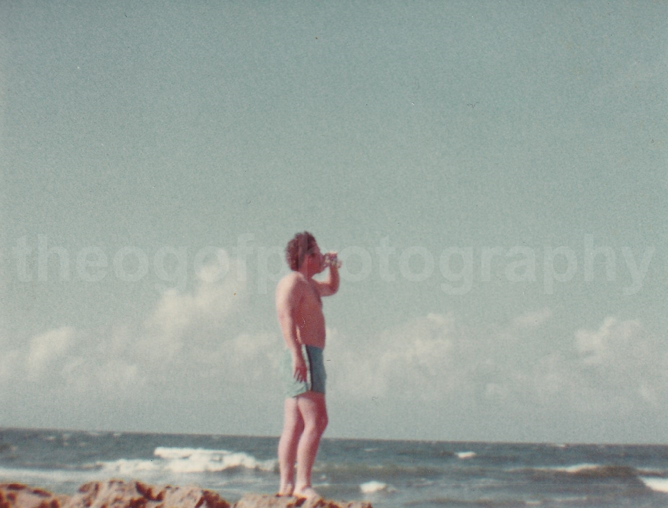 Beach Guy FOUND Photo Poster paintingGRAPH ColorOriginal Snapshot VINTAGE 07 35