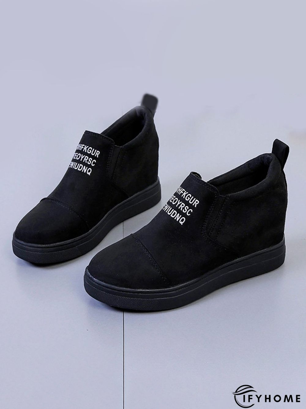 Letter Stitching Inner Heightening Round Toe Wedges | IFYHOME