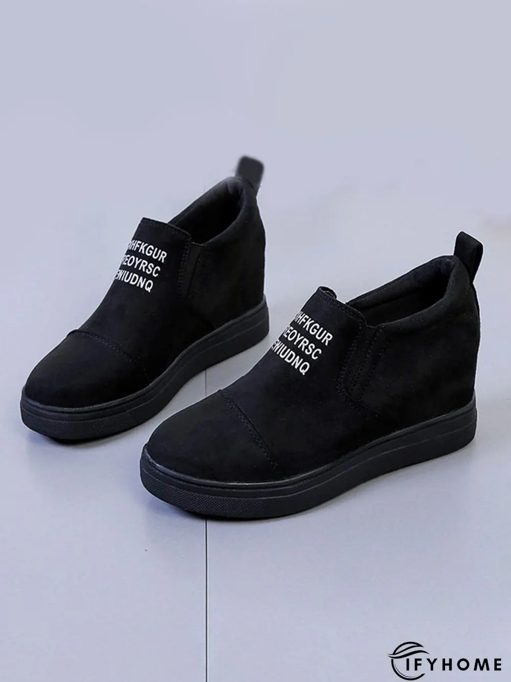 Letter Stitching Inner Heightening Round Toe Wedges | IFYHOME