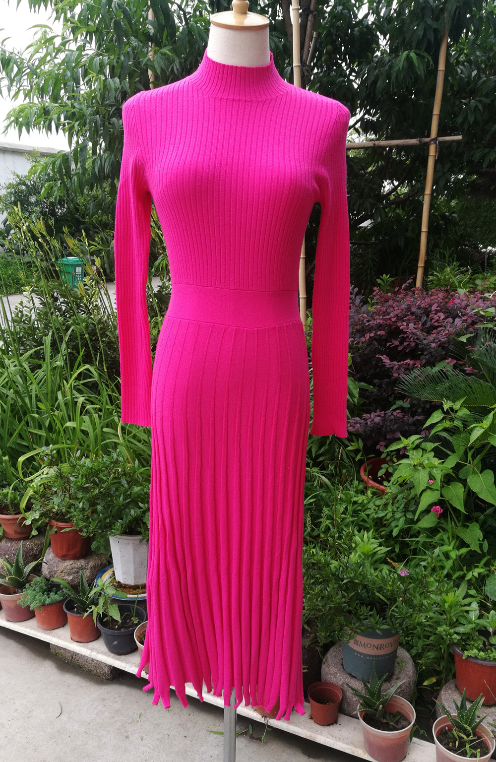 Ootddress Ribbed Pleated Knit Dress Women Loose Fashion Patchwork Long Sleeve Dress High Waist Knitwear Female Autumn Maxi Dress New