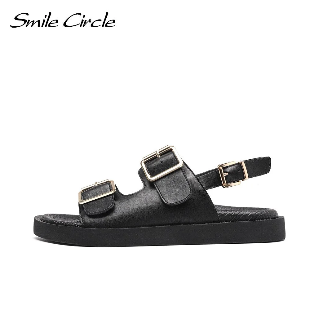 Smile Circle 2021 Summer Women Sandals Flats Platform shoes Fashion Casual Metal buckle Soft bottom Ladies sandals