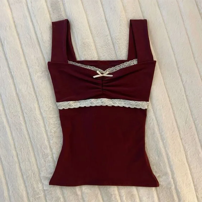Aonga Harajuku Halter tops Fashion Sweet Soft Y2K Women Sleeveless Clothing Classic Chic Singlet Sweet Cute Sleeveless Maiden Camisole aonga