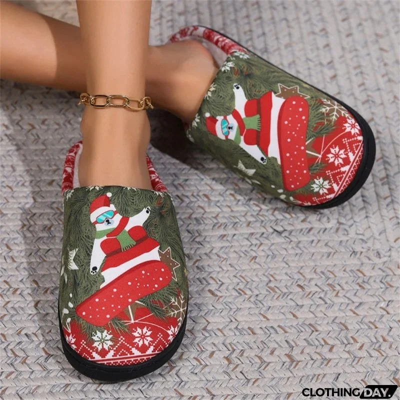 Christmas Holiday Winter Keep Warm Plush Cozy Home Slippers
